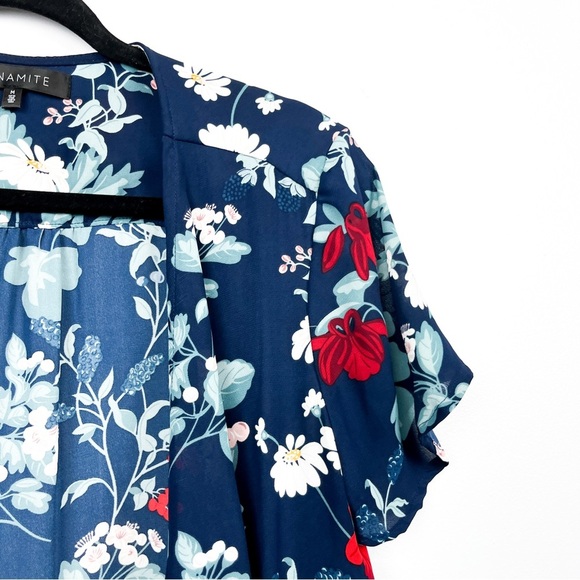 Dynamite Blue Sheer Summer Cardigan White Red Pink Flowers - Picture 5 of 10